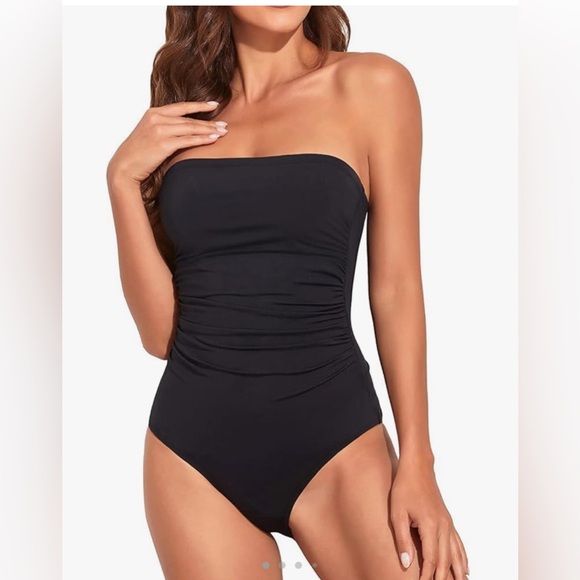 Women Tummy Control One Piece Swimsuits Strapless Bandeau Bathing Suits Slimming - Picture 1 of 4